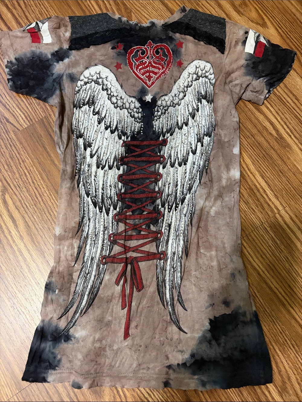 Sinful affliction Brown Tie-Dye Tee with Red & Black Accents